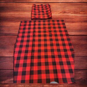 Buffalo Check Red and Black Valance and 2 Tier Curtain Set New 3 Piece